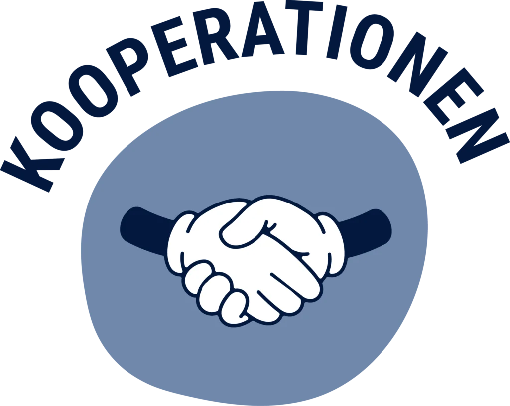 Mutmacher Pioniere Icon "Hände mit Handschlag" und Text im Halbkreis über dem Icon "Kooperationen"