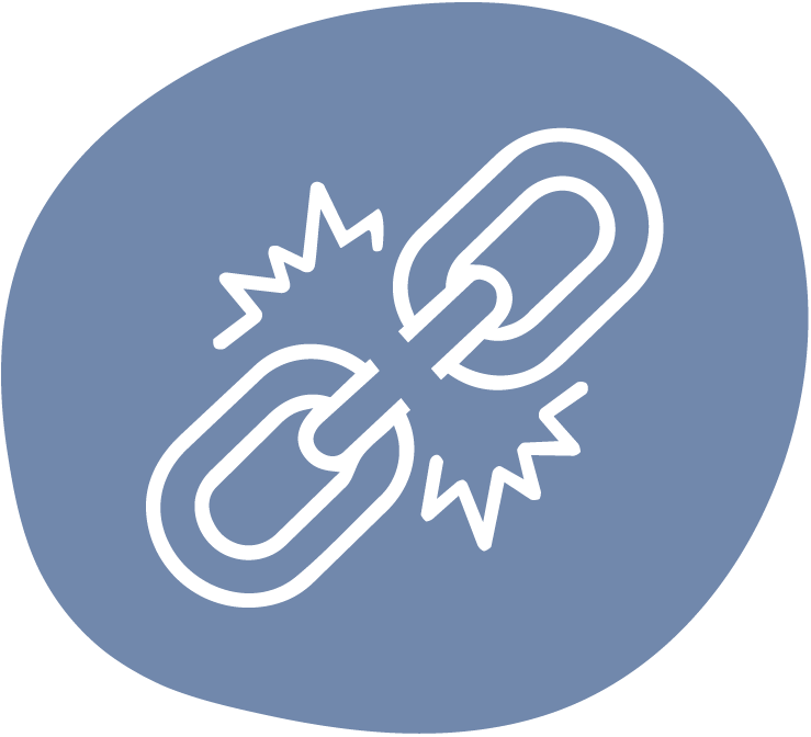 Mutmacher-Pionier-Icon "Vorurteile abbauen". Ein gebrochenes Kettenglied mit Bruchdarstellung